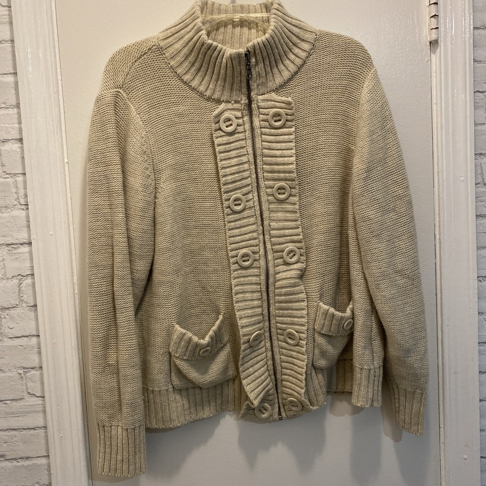 SONOMA Oatmeal Beige Metallic Sparkle Button Trim Cardigan SWEATER, Size XL Cute